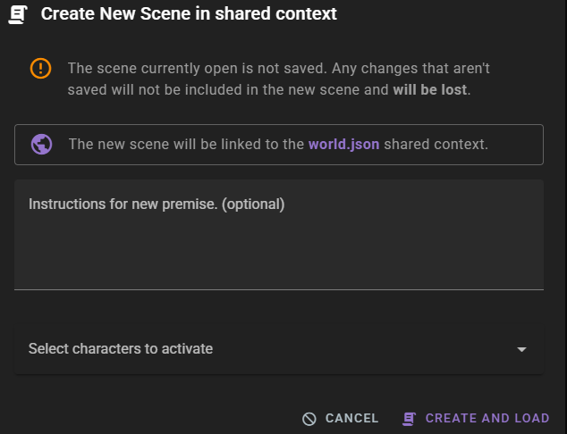 Create New Scene dialog