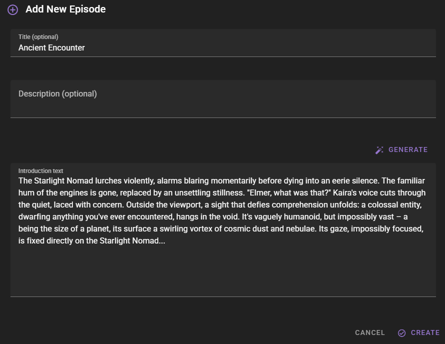 Create Episode Button