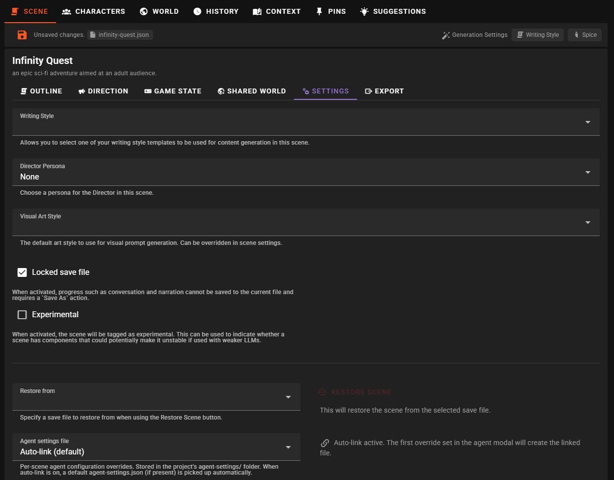 World editor scene settings 1