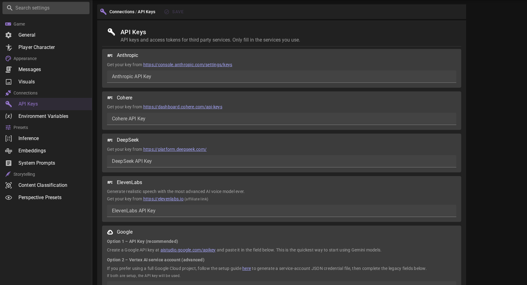 App settings - API Keys