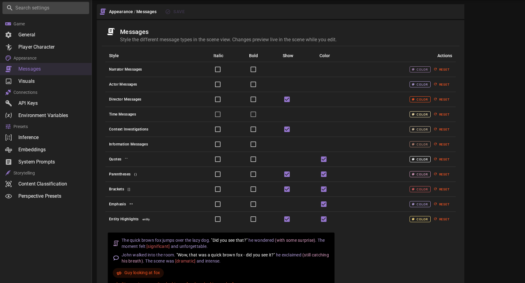 App settings - Appearance - Messages