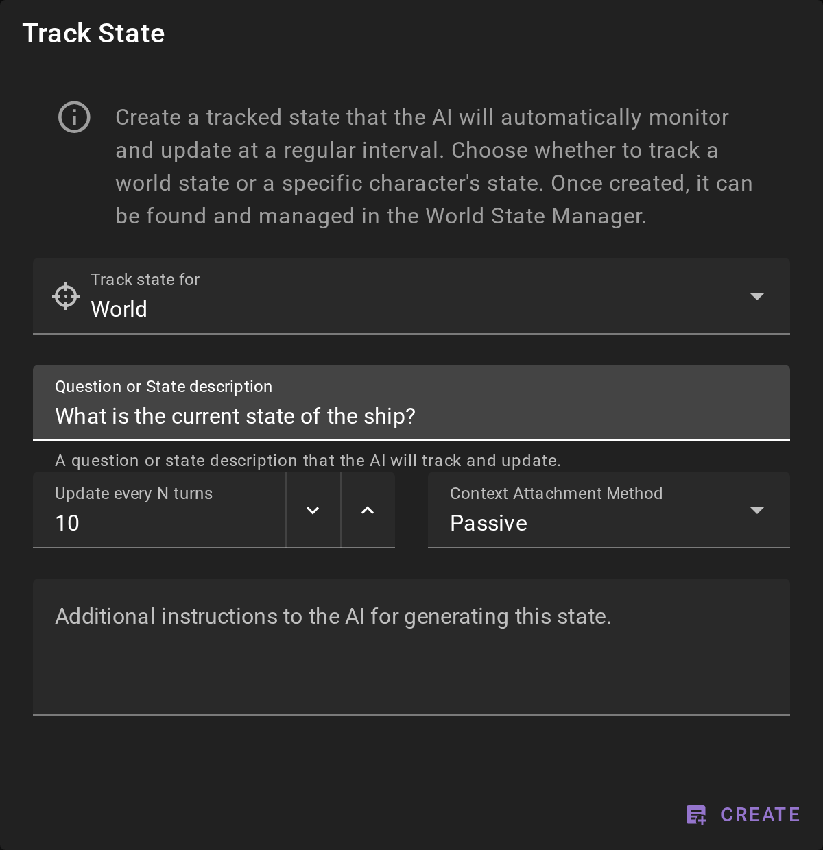 Track State dialog