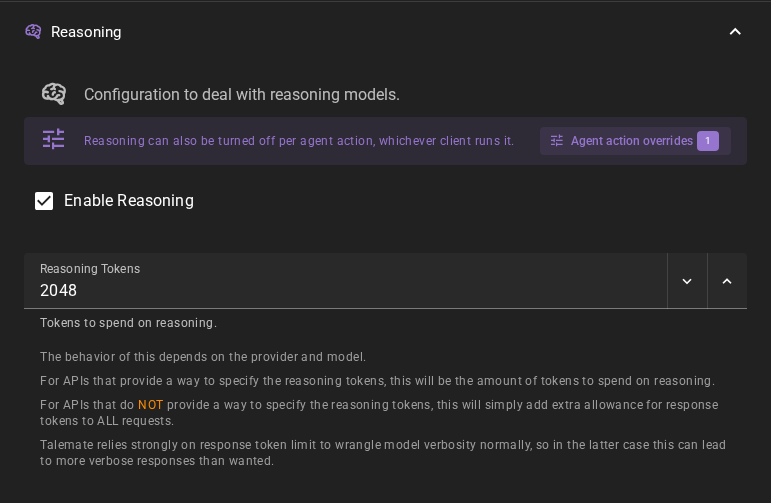 Client reasoning section with the overrides button