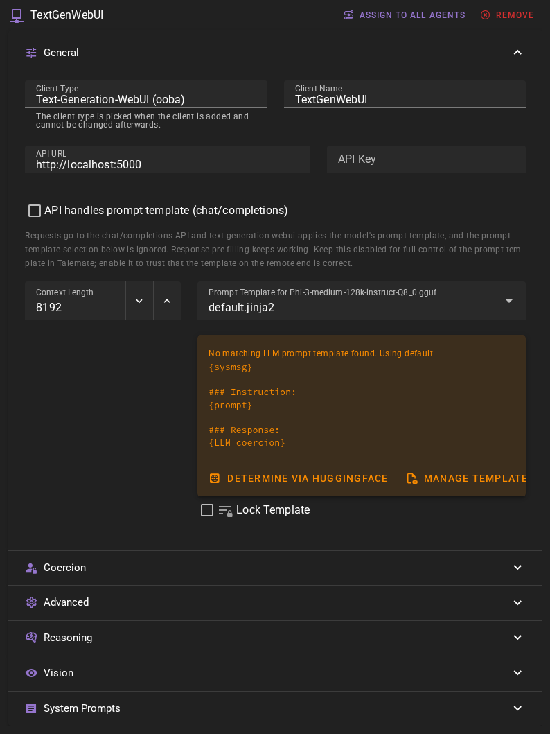 Client editor with an unknown prompt template