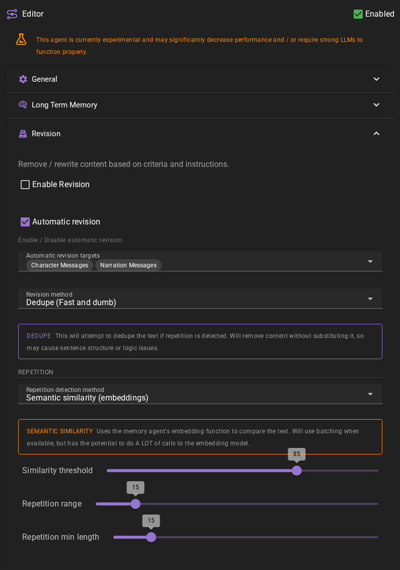 Editor agent revision settings