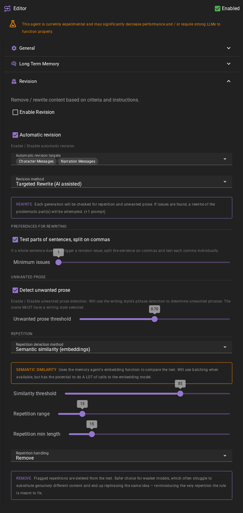 Editor agent revision settings - Targeted Rewrite