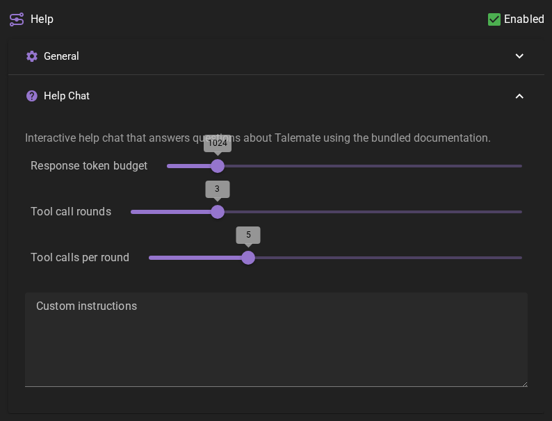 Help agent settings