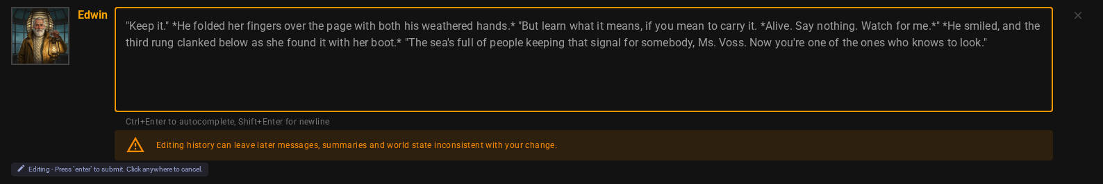 Edit notice under a message in edit mode
