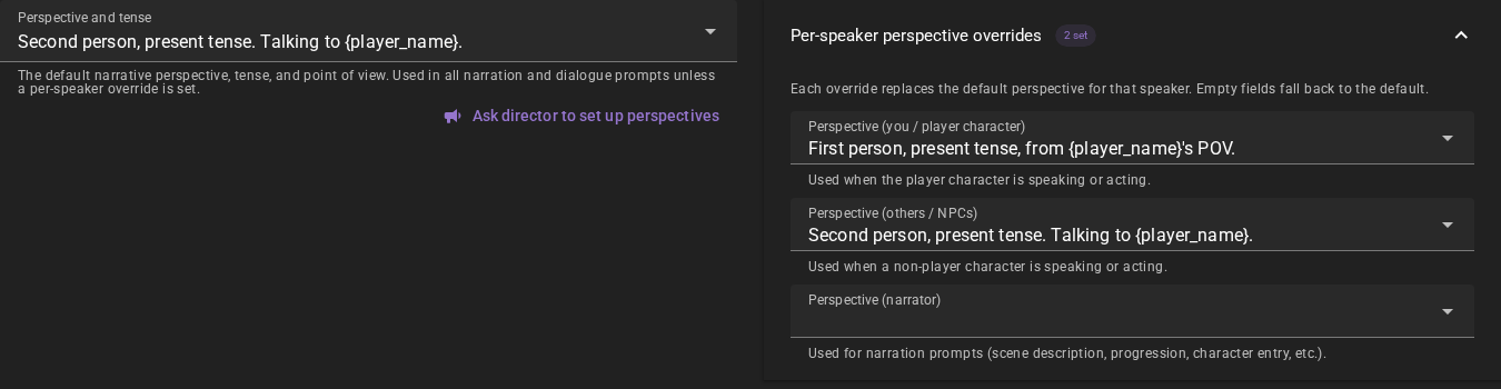 Scene outline perspective fields with the override panel expanded