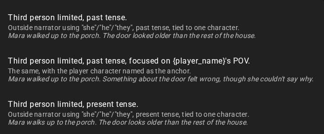 The perspective preset dropdown with its subtitles