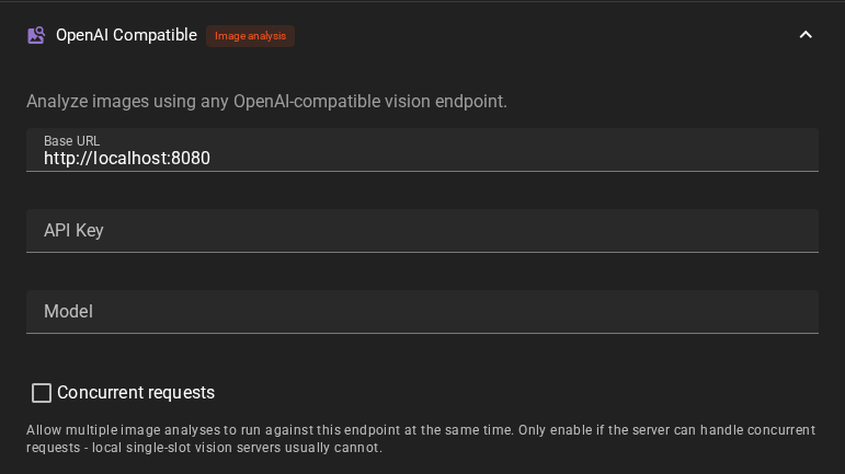 OpenAI Compatible vision backend settings